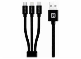 Swissten Datový kabel 3in1 MFi, 1,2 m, textilní, (micro USB, USB-C, Lightning) černý