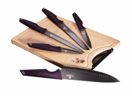 Sada nožů s nepřilnavým povrchem + prkénko 6 ks Purple Eclipse Collection BH-2832