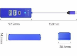 Orico USB HUB ORICO USB-C HUB 2X USB-A 3.1 + USB-C, MODRÁ