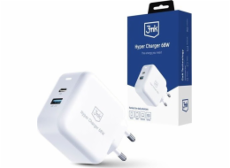 3mk síťová nabíječka - Hyper Charger 68W, GaN, 1x USB-C (PD), 1x USB, bílá