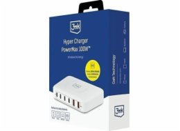 3mk síťová nabíječka - Hyper Charger PowerMax 100W, GaN 4x USB-C (PD) / 2x USB, bílá