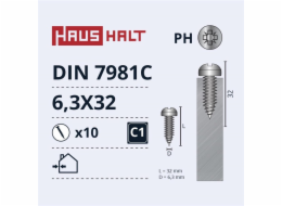Samořezné šrouby Haushalt, DIN7981C, 6,3 x 32 mm, 10 ks.