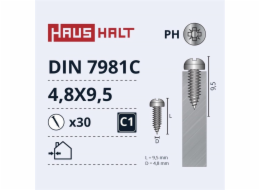 Samořezné šrouby Haushalt, DIN7981C, 4,8 x 9,5 mm, 30 ks.