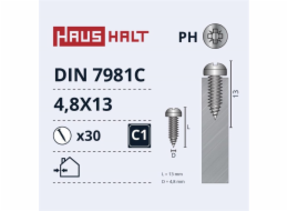 Samořezné šrouby Haushalt, DIN7981C, 4,8 x 13 mm, 30 ks.