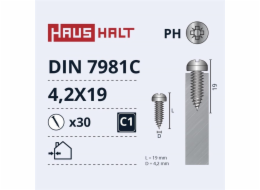 Samořezné šrouby Haushalt, DIN7981C, 4,2 x 19 mm, 30 ks.