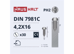 Samořezné šrouby Haushalt, DIN7981C, 4,2 x 16 mm, 30 ks.