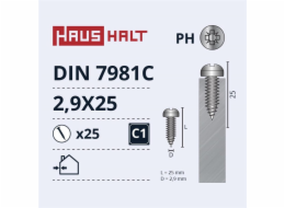 Samořezné šrouby Haushalt, DIN7981C, 2,9 x 25 mm, 25 ks.