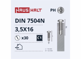Samořezné šrouby Haushalt, DIN 7504N, 3,5 x 16 mm, 30 ks.