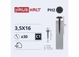 Samořezné šrouby Haushalt, DIN 7981C, 3,5 x 16 mm, 30 ks.
