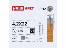 Samořezné šrouby Haushalt, DIN 14566, 4,2 x 22 mm, 25 ks.