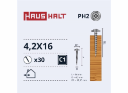 Samořezné šrouby Haushalt, DIN 14566, 4,2 x 16 mm, 30 ks.