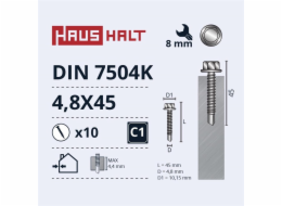 Samořezné šrouby Haushalt, DIN 7504K, 4,8 x 45 mm, 10 ks.