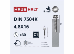 Samořezné šrouby Haushalt, DIN 7504K, 4,8 x 16 mm, 30 ks.
