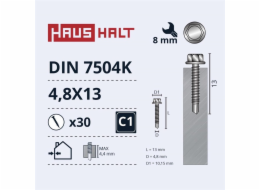 Samořezné šrouby Haushalt, DIN 7504K, 4,8 x 13 mm, 30 ks.
