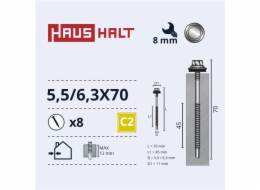 Samořezné šrouby Haushalt, DIN 7504K, 5,5/6,3 x 70 mm, 8 ks.