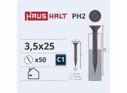 Vruty do dřeva Haushalt, 3,5 x 25, PH2, 50 ks.
