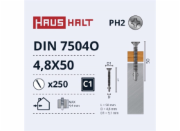 Samořezné šrouby Haushalt, DIN 7504O, 4,8 x 50 mm, 250 ks.