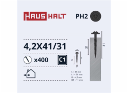 Samořezné šrouby Haushalt, DIN 14566, 4,2 x 41 mm, 400 ks.
