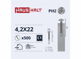 Samořezné šrouby Haushalt, DIN 14566, 4,2 x 22 mm, 500 ks.