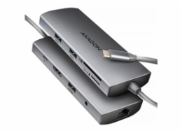 AXAGON HMC-8HLSA, USB 5Gbps hub, 3x USB-A, HDMI 4k/60Hz, RJ-45 GLAN, SD/microSD, audio, PD 100W, kabel USB-C 20cm