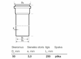 Vnitřní kanalizační PVC trubka Wavin, O 50 mm, 0,25m