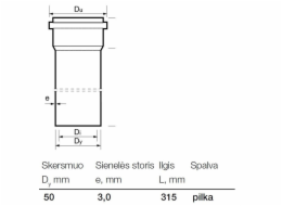 Vnitřní kanalizační PVC trubka Wavin, O 50 mm, 0,315 m