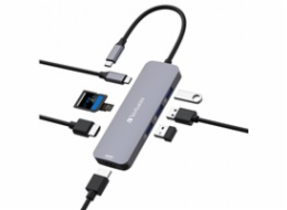 VERBATIM Hub USB-C Pro Multiport 8 Port, 3x USB 3.2, 1x USB-C, 2xHDMI, microSD/SD, šedá