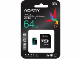Karta ADATA Premier Pro MicroSDXC 64GB Class 10 UHS-I/U3 A2 V30 (AUSDX64GUI3V30SA2-RA1)