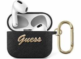 Ochranné pouzdro Guess Saffiano Script Metal Collection pro AirPods 3 GUA3SASMK černé