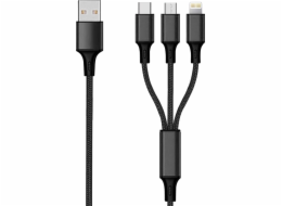 USB 2GO USB-A - USB-C + microUSB + Lightning kabel 3 m černý (797154)