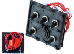 TurboWorks_F Spínací panel 12V SPST/ON-OFFx5, 2xUSB, 3B 15A IP68