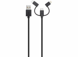 Xqisit USB-A - USB-C + microUSB + Lightning kabel 1 m Černý