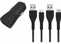 Nabíječka Energizer Nabíječka do auta Energizer s pevným pouzdrem 2USB 2,4A s kabelem Type-C a MicroUSB, černá životnost