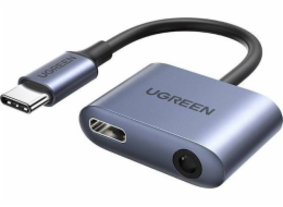 Ugreen CM231 USB adaptér USB-C – Jack 3,5 mm + USB-C šedý (UGR1093GRY)