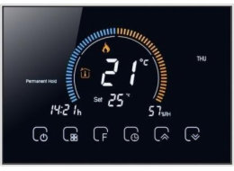 Renov8 Smart Wi-Fi termostat s barevným LCD pro elektrické podlahové vytápění - kompatibilní 86x86 a kulatá 60mm krabička