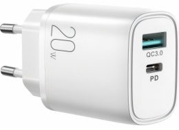 Joyroom nabíječka Joyroom rychlá USB-A QC3.0 / USB-C PD 20W nástěnná nabíječka bílá (L-QP2011)