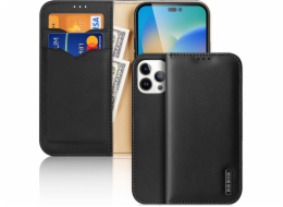 Dux Ducis Dux Ducis Hivo kožené flipové pouzdro Originální kožené pouzdro na karty a průkazy iPhone 14 Pro Max Black