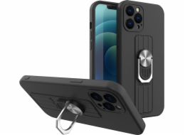Silikonové pouzdro Hurtel Ring Case s držákem na prst a stojánkem pro Samsung Galaxy A22 4G černé