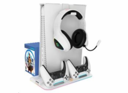 CANYON multifunkční chladící stojan pro PS5, nabíjení 2 PS5 ovladačů, RGB podsvícení, bílý