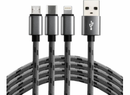 EverActive USB-A - USB-C + microUSB + Lightning kabel 1,2 m šedý (CBB-1.2MCI)