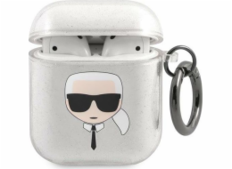 Karl Lagerfeld Ochranné pouzdro KLA2UKHGS Glitter Karl`s Head pro AirPods 1/2 stříbrné