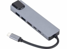 eSTUFF přenosný USB-C Hub 6-v-1,  šedá (ES623012)