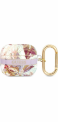 Ochranné pouzdro Guess Flower Strap Collection pro AirPods 3 fialové