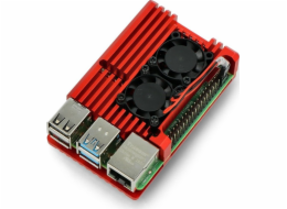 JustPi JustPi skříň pro Raspberry Pi 4B - hliníková se dvěma ventilátory - červená
