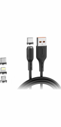 Denmen USB-A - USB-C + microUSB + Lightning kabel 1 m Černá (29367)