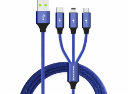 Somostel USB kabel USB-A - USB-C + microUSB + Lightning 1,2 m modrý (25718)