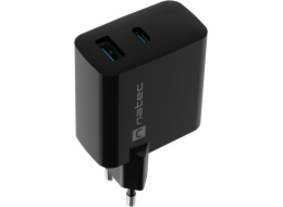 Univerzální USB nabíječka Natec RIBERA GaN 65W, 1X USB-A, 1X USB-C, Černá