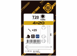 Vruty do dřeva FORTE TOOLS, 4×20 mm, ZN, TX20, 25 ks.