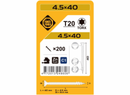 Vruty do dřeva FORTE TOOLS, 4,5×40 mm, ZN, TX20, 200 ks.