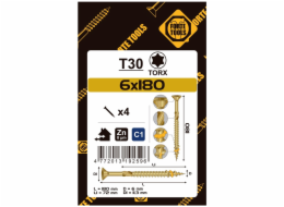Vruty do dřeva Forte Tools, 6 x 180/72 mm, ZN, TX30, 4 ks.